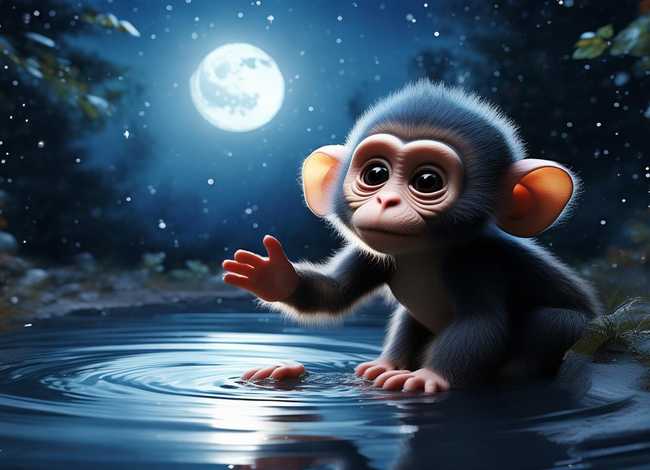 猴子的故事睡前故事 - 猴子捞月亮睡前故事