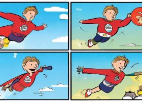 儿童四格漫画小故事搞笑；小吹超人故事介绍