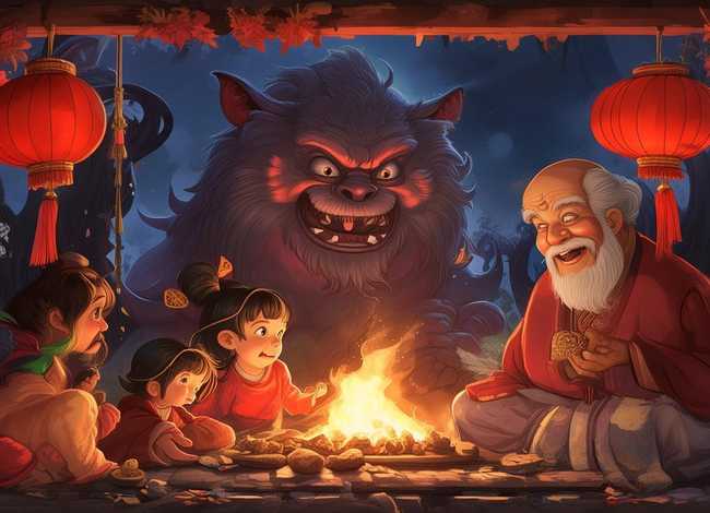 儿童绘本故事ppt阅读；关于春节来历的绘本故事熬年守岁和年兽的传说ppt版