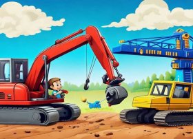 儿童吊车的故事（红色挖掘机蓝色吊车黄色推土机动画片叫什么）