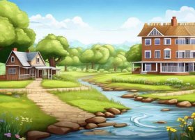 关于乡村的儿童画，家乡的楼房变化都有哪些画出来的