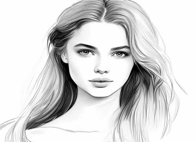 黑白线稿插画人物；黑白女生插画图片-女生头像怎么画