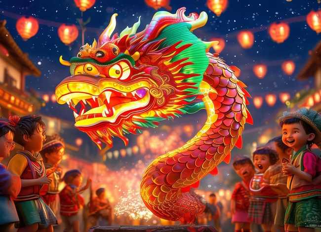 过新年儿童画；龙灯怎么画