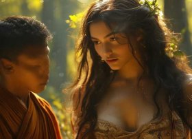 阿难讨水的故事；寻小说中一个关于阿难和摩登伽女的故事