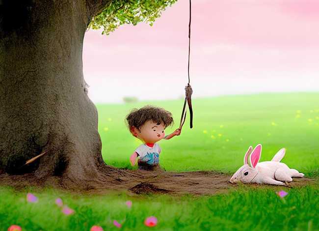 儿童成语故事画守株待兔；守株待兔故事插画-守株待兔的图画怎么画