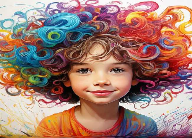 涂鸦儿童画；儿童画教程线条涂鸦与趣味形式《一头奇妙的卷发》