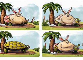 儿童故事连环画简笔画（龟兔赛跑简笔画4幅图）