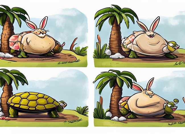儿童故事连环画简笔画（龟兔赛跑简笔画4幅图）