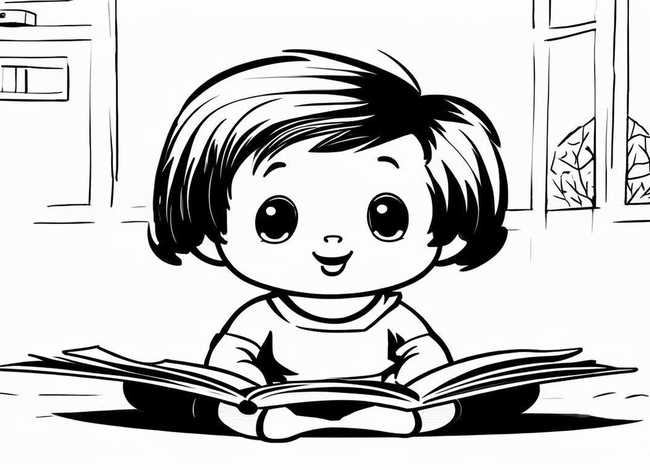 儿童故事插画电子版；简单插画黑白儿童读书-读书插画怎么画
