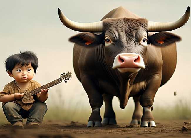 幼儿成语故事简笔画;简笔画成语故事对牛弹琴 幼儿成语故事简笔画;简笔画成语故事对牛弹琴