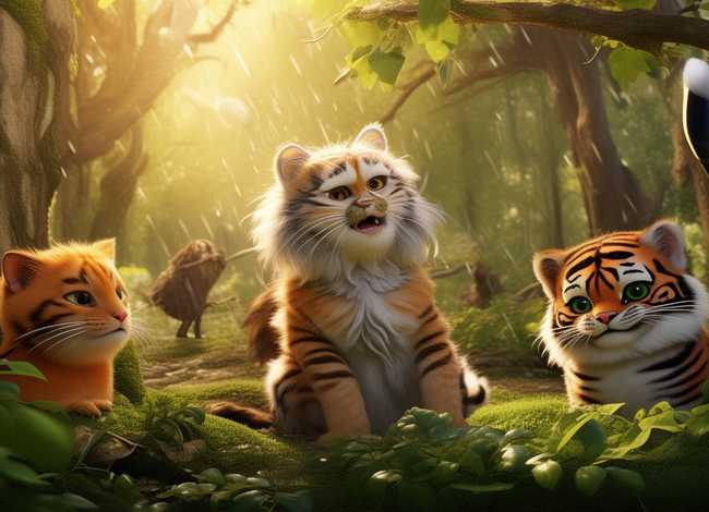 儿童动物故事大全300字 - 用森林、老猫、老鼠、老虎、小鸟编一篇童话故事300字