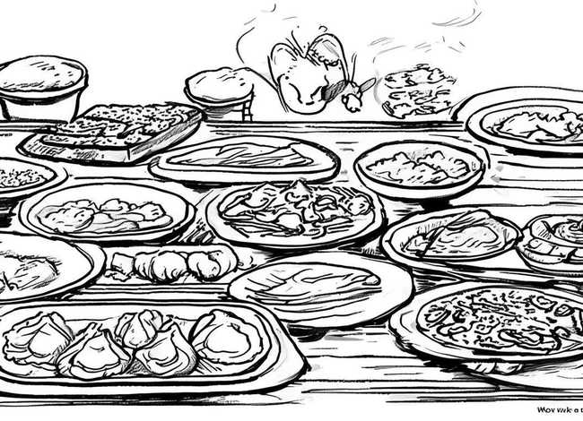 美食插画手绘图片黑白 手绘中国美食插画-怎么做蹭饭图