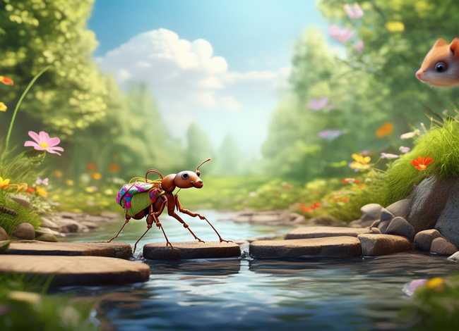 写蚂蚁过河的童话、丁丁的一次奇怪旅行故事内容