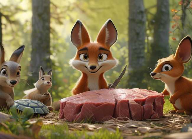 狐狸分肉的故事原稿；狐狸分肉讲的是什么故事