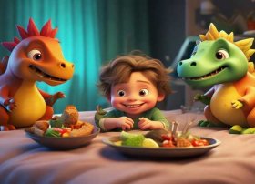 挑食的甜甜儿童故事视频（小宝贝睡前童话故事《三个恐龙好朋友》-我不挑食