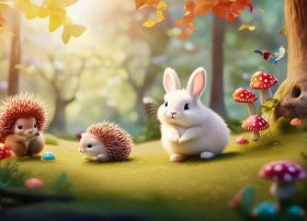儿童故事小兔子交朋友，蘑菇、松鼠、小鸟、刺猬的童话故事