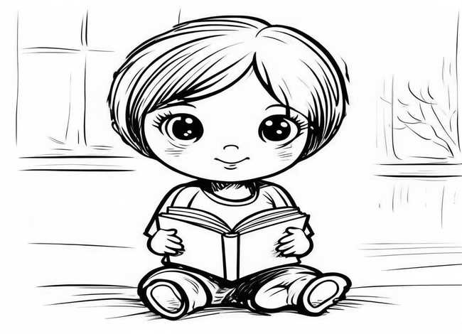 儿童故事插画电子版；简单插画黑白儿童读书-读书插画怎么画