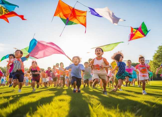 儿童放风筝图片；儿童放学归来早忙趁东风放纸鸢的画法