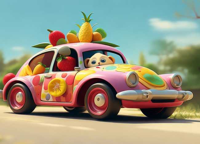 有趣的水果车教学视频（画一个可爱的小车子里面有一个小动物）