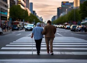 过马路小故事（扶盲人过马路看图编故事）