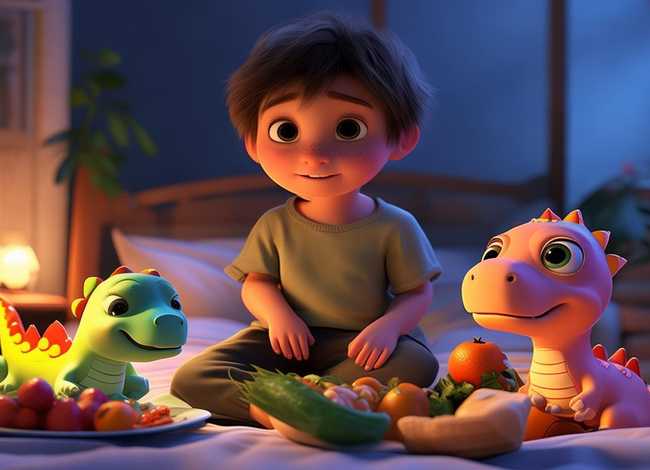 挑食的甜甜儿童故事视频（小宝贝睡前童话故事《三个恐龙好朋友》-我不挑食）