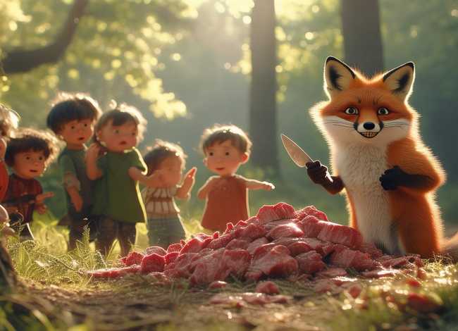 狐狸分肉儿童经典故事，“狐狸分肉“