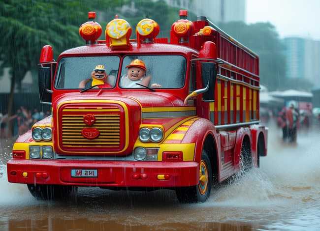 关于消防车的故事儿童视频 - 遇到沈阳暴雨不用怕,国王爸爸开着“救援车”来喽!