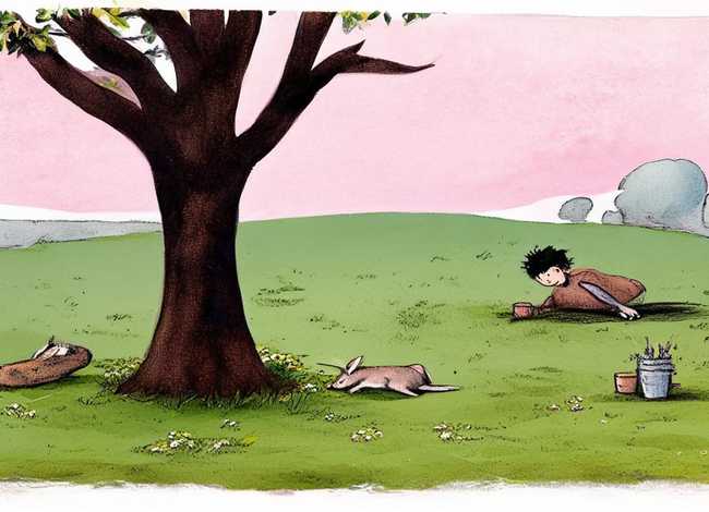 儿童成语故事画守株待兔；守株待兔故事插画-守株待兔的图画怎么画