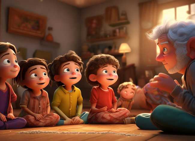 儿童故事会看图写话；看图写话几个小朋友听爷爷讲故事