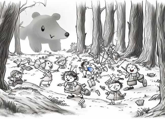 黑白画绘本故事 - 经典绘本推荐017《我们要去捉狗熊》