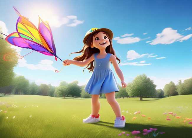 放风筝绘本故事完整儿童、怎么画一个小女孩在公园的草地上放风筝的画画
