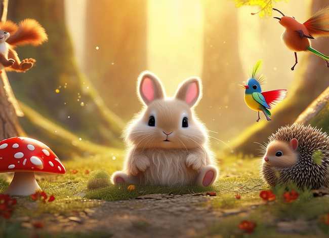 儿童故事小兔子交朋友，蘑菇、松鼠、小鸟、刺猬的童话故事