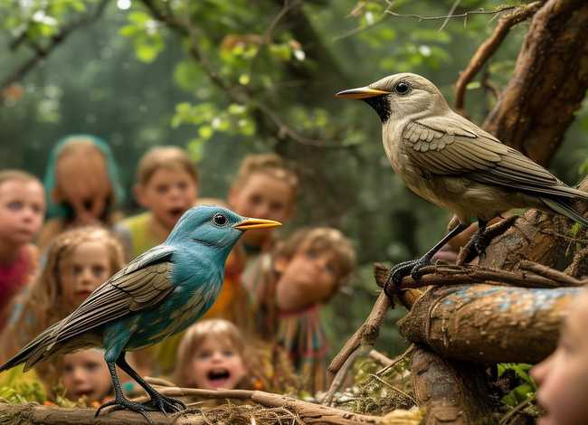 儿童唱歌故事表演视频 - 儿童故事-假夜莺唱歌真好听,大家都来欣赏了,把真夜莺给冷落了