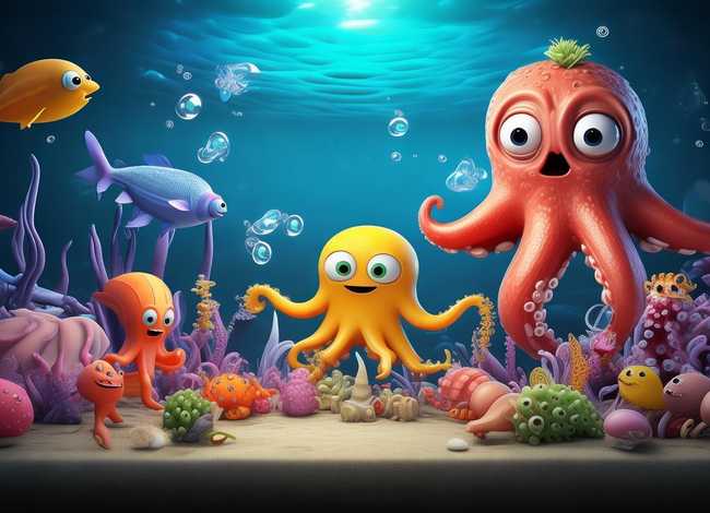儿童故事乌贼和水母；一天海参梭子鱼乌贼章鱼贝类聚在一起会发生什么有趣的故事