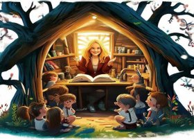 英文绘本插画手绘、树屋插画-人物JK罗琳告诉你如何把孩子培养成写作界的高手