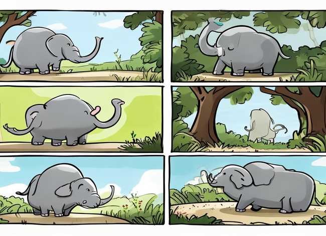 儿童小故事简笔画 小象找妈妈的寓言故事八格简笔画图