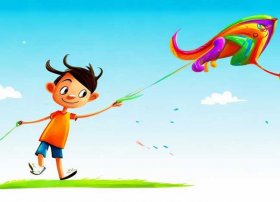 儿童放风筝简笔画 - 儿童简笔画之放风筝的小男孩
