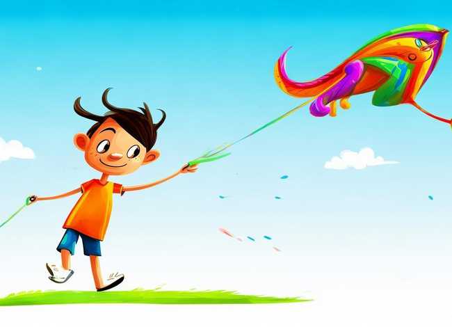 儿童放风筝简笔画 - 儿童简笔画之放风筝的小男孩