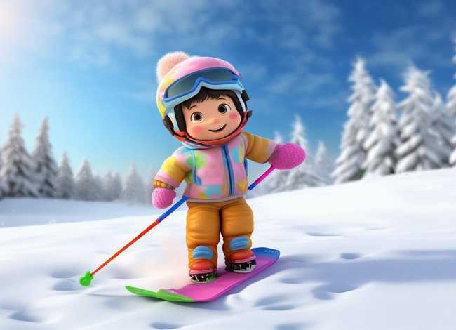 滑雪儿童绘画、滑雪的人怎么画儿童