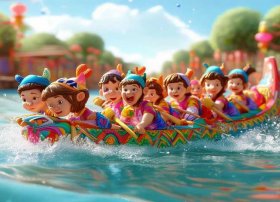 赛龙舟儿童画作品（端午节龙舟简笔画简单）