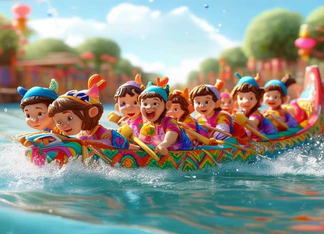 赛龙舟儿童画作品（端午节龙舟简笔画简单）