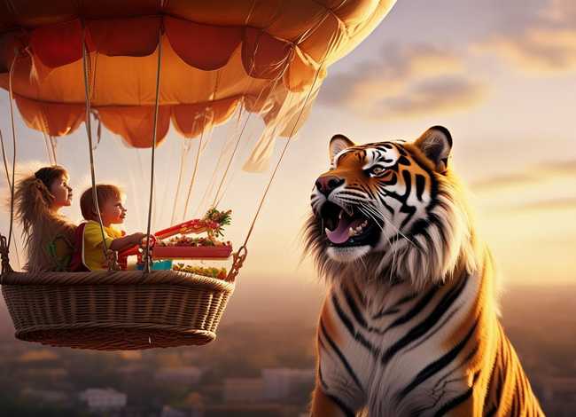 热气球睡前故事，长毛狗送土特产2(遇到老虎) 儿童睡前童话故事 讲故事