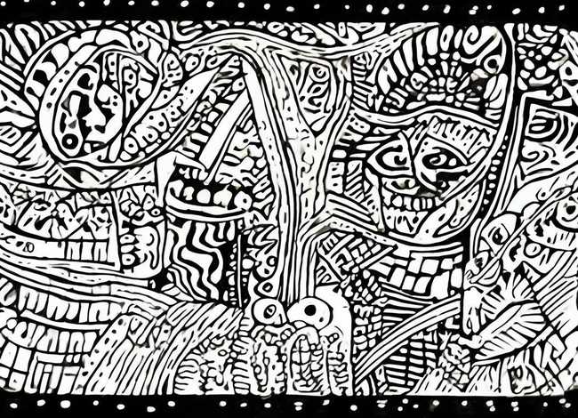 儿童黑白线描插画图片，线描风格插画-《线描装饰画》