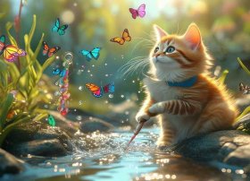 儿童故事小蝴蝶和小猫 - 小猫钓鱼有趣的是什么