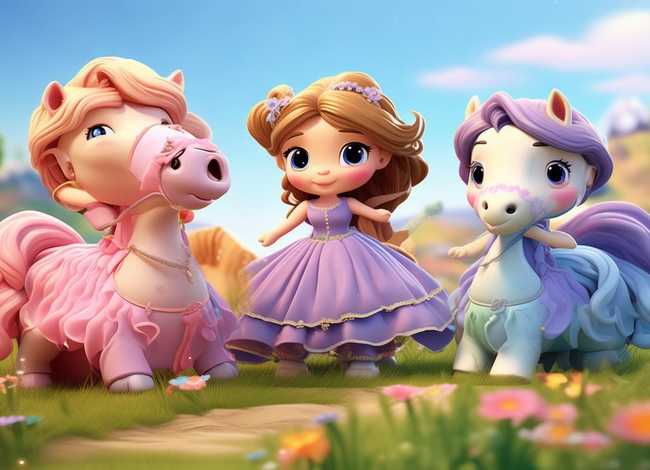 儿童卡通故事三个小公主、小马驹的动画片