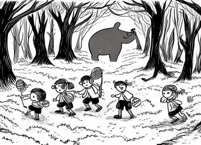 黑白画绘本故事 - 经典绘本推荐017《我们要去捉狗熊》