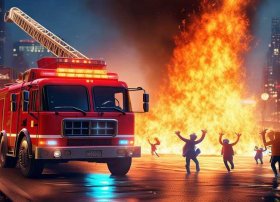 着火了消防车救火的故事（睡前小故事-消防车与火精灵）