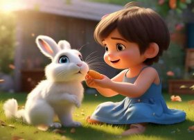 看图写话写故事，一年级看图写话小朋喂小白兔的故事