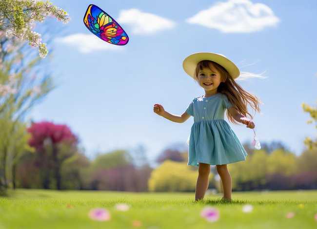 放风筝绘本故事完整儿童、怎么画一个小女孩在公园的草地上放风筝的画画