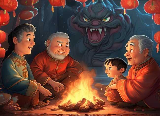 儿童绘本故事ppt阅读；关于春节来历的绘本故事熬年守岁和年兽的传说ppt版